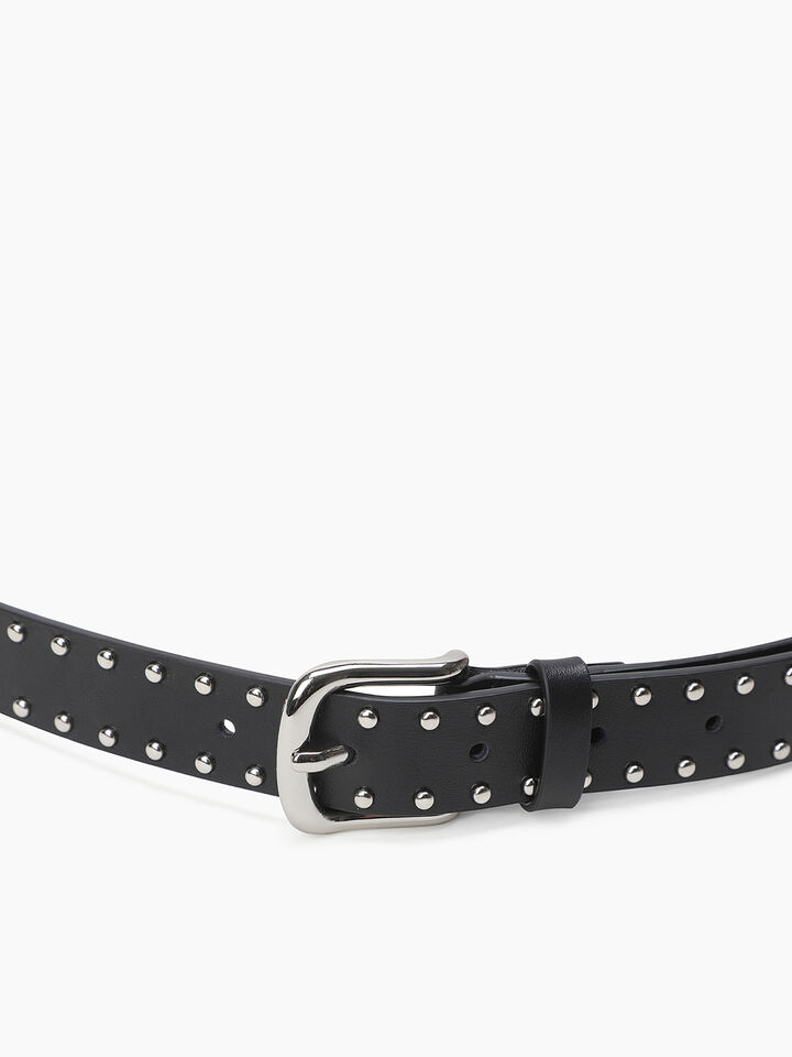 Black leather belt with studs - null - Black | Sisley K image number 3